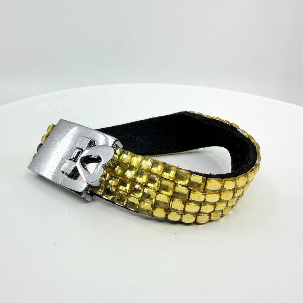 Vintage Yellow Crystal Bracelet with Heart Clasp - Retro Classic